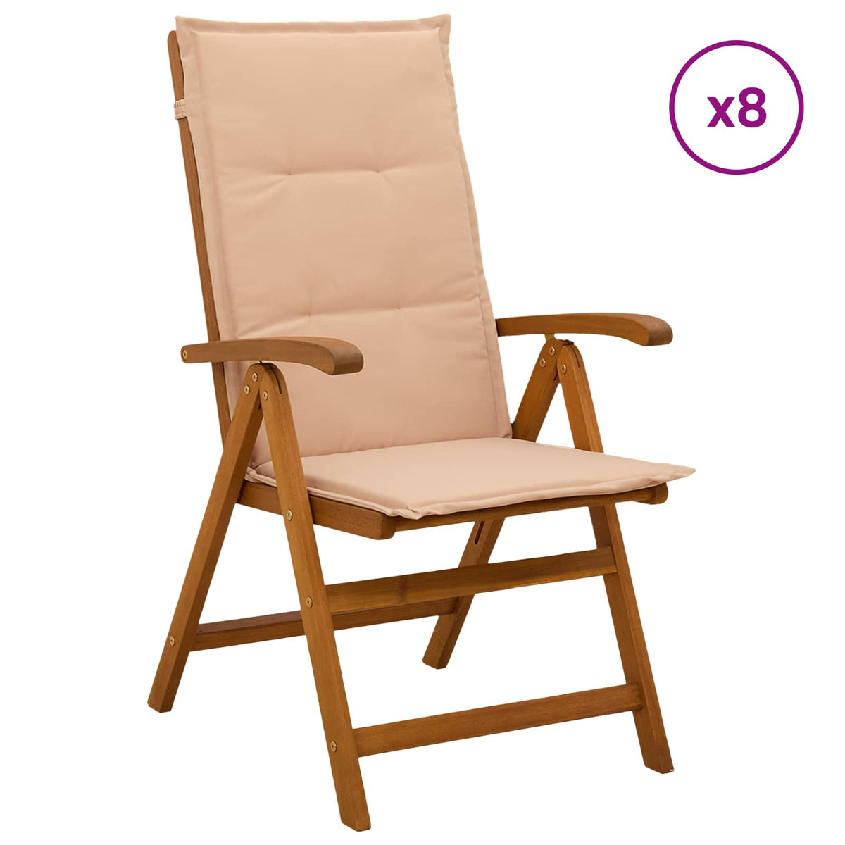 Reclining Garden Chairs Natural Solid Acacia Wood 8 pcs with beige cushion