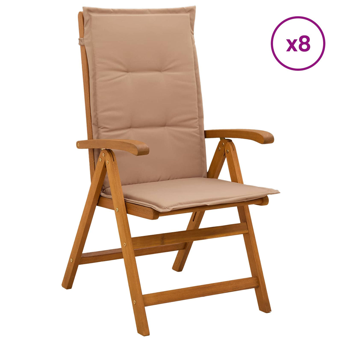 Reclining Garden Chairs Natural Solid Acacia Wood 8 pcs with taupe cushion