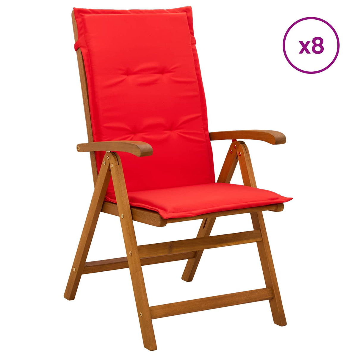 Reclining Garden Chairs Natural Solid Acacia Wood 8 pcs with red cushion