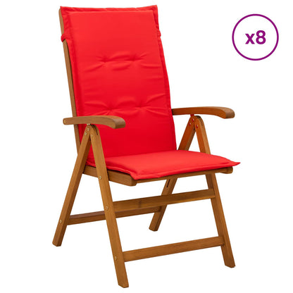 Reclining Garden Chairs Natural Solid Acacia Wood 8 pcs with red cushion
