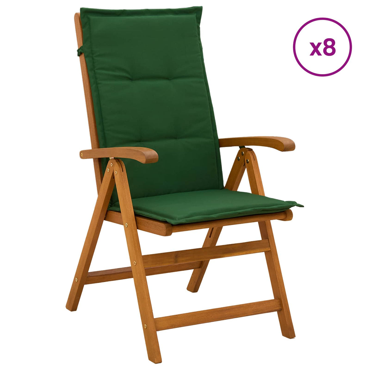 Reclining Garden Chairs Natural Solid Acacia Wood 8 pcs with green cushion