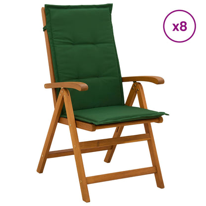 Reclining Garden Chairs Natural Solid Acacia Wood 8 pcs with green cushion