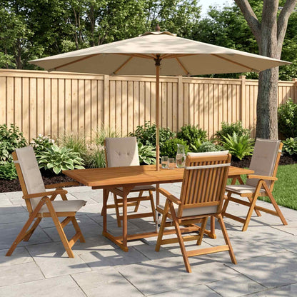 5-Piece Garden Dining Set Natural Solid Acacia Wood 4-Seater Cream white