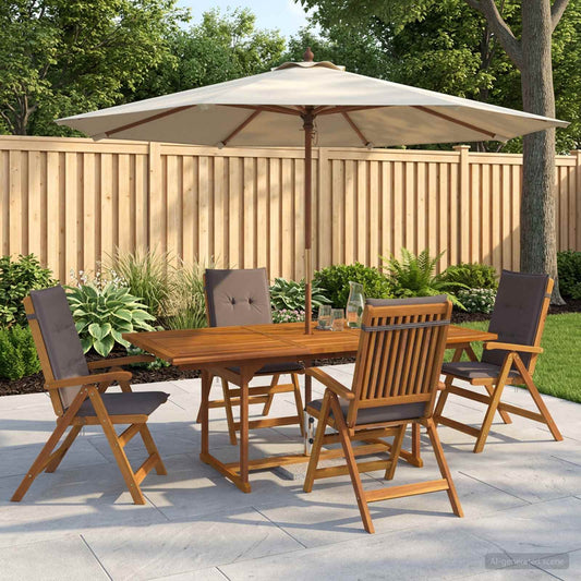 5-Piece Garden Dining Set Natural Solid Acacia Wood 4-Seater Anthracite