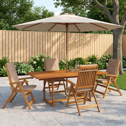 5-Piece Garden Dining Set Natural Solid Acacia Wood 4-Seater Beige