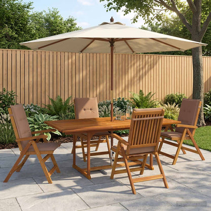 5-Piece Garden Dining Set Natural Solid Acacia Wood 4-Seater Taupe