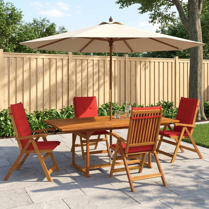 5-Piece Garden Dining Set Natural Solid Acacia Wood 4-Seater Red