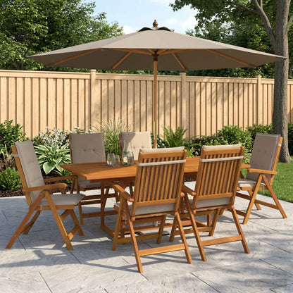 7-Piece Garden Dining Set Natural Solid Acacia Wood 6-Seater Cream white