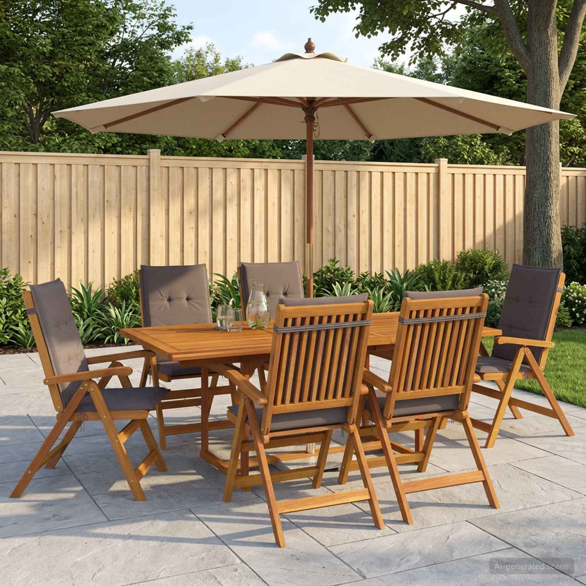 7-Piece Garden Dining Set Natural Solid Acacia Wood 6-Seater Anthracite