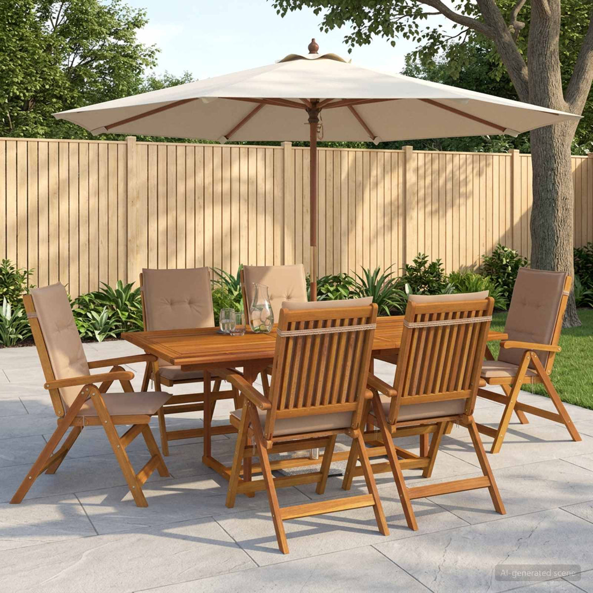 7-Piece Garden Dining Set Natural Solid Acacia Wood 6-Seater Beige