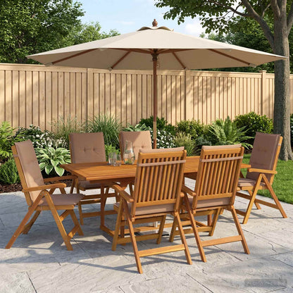 7-Piece Garden Dining Set Natural Solid Acacia Wood 6-Seater Taupe