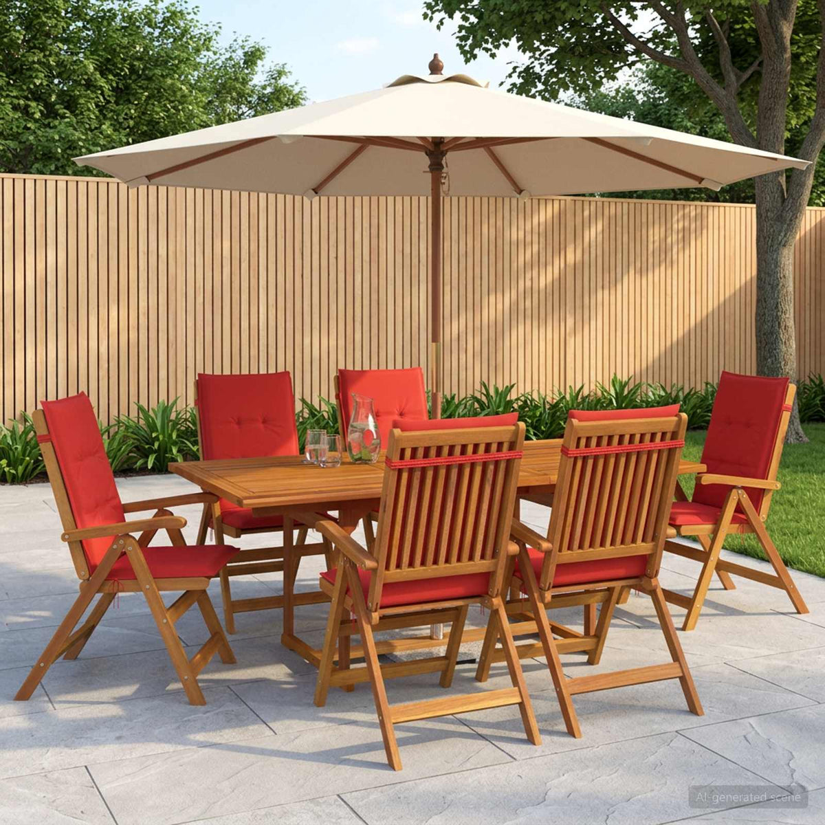 7-Piece Garden Dining Set Natural Solid Acacia Wood 6-Seater Red