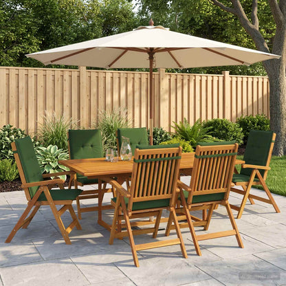 7-Piece Garden Dining Set Natural Solid Acacia Wood 6-Seater Green