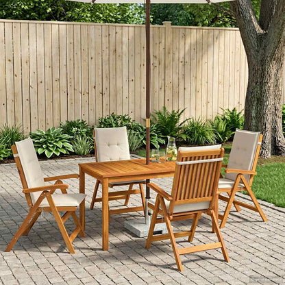 5-Piece Garden Dining Set 4-Seaters Solid Acacia Wood Cream Table + 4x chair