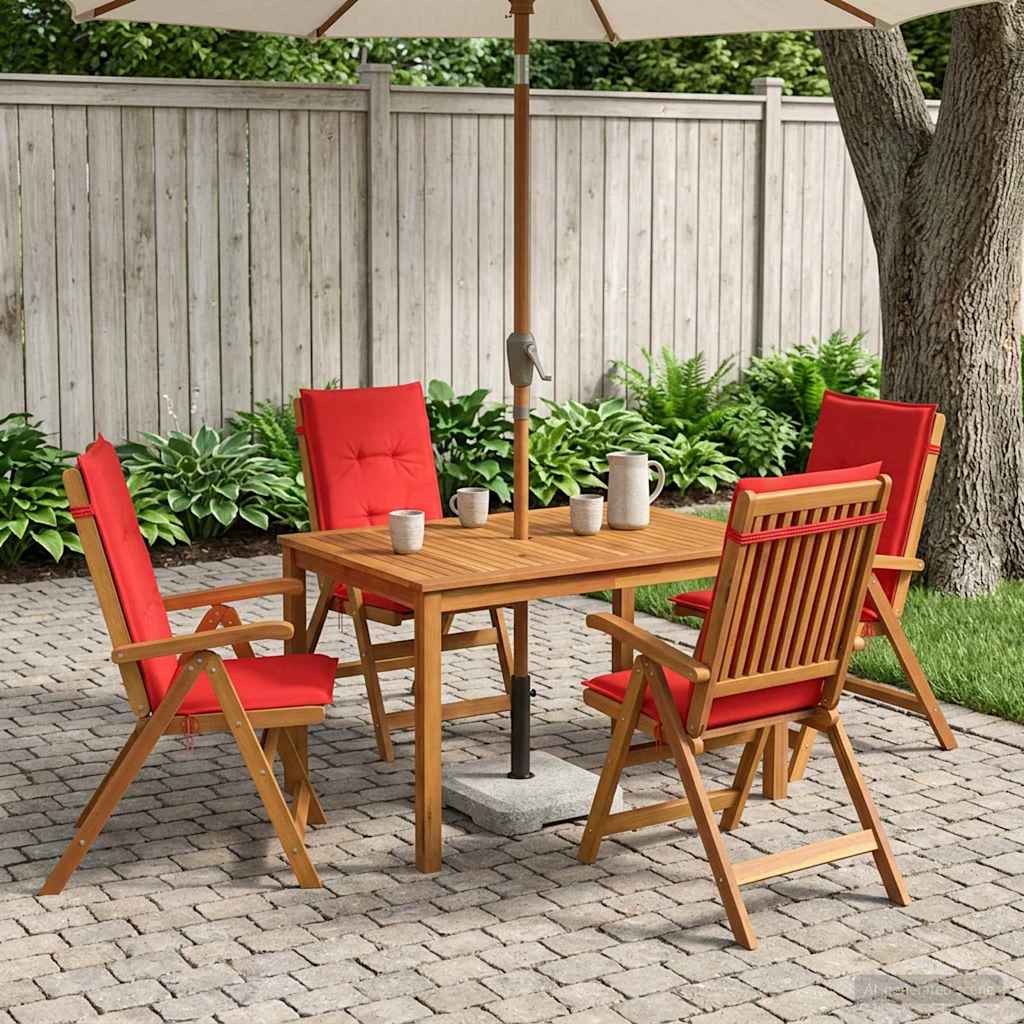 5-Piece Garden Dining Set 4-Seaters Solid Acacia Wood Red Table + 4x chair