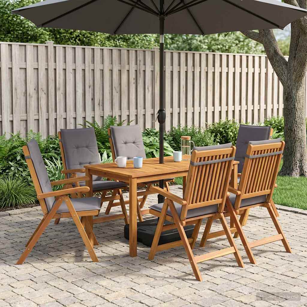 5-Piece Garden Dining Set 4-Seaters Solid Acacia Wood Anthracite Table + 6x chair