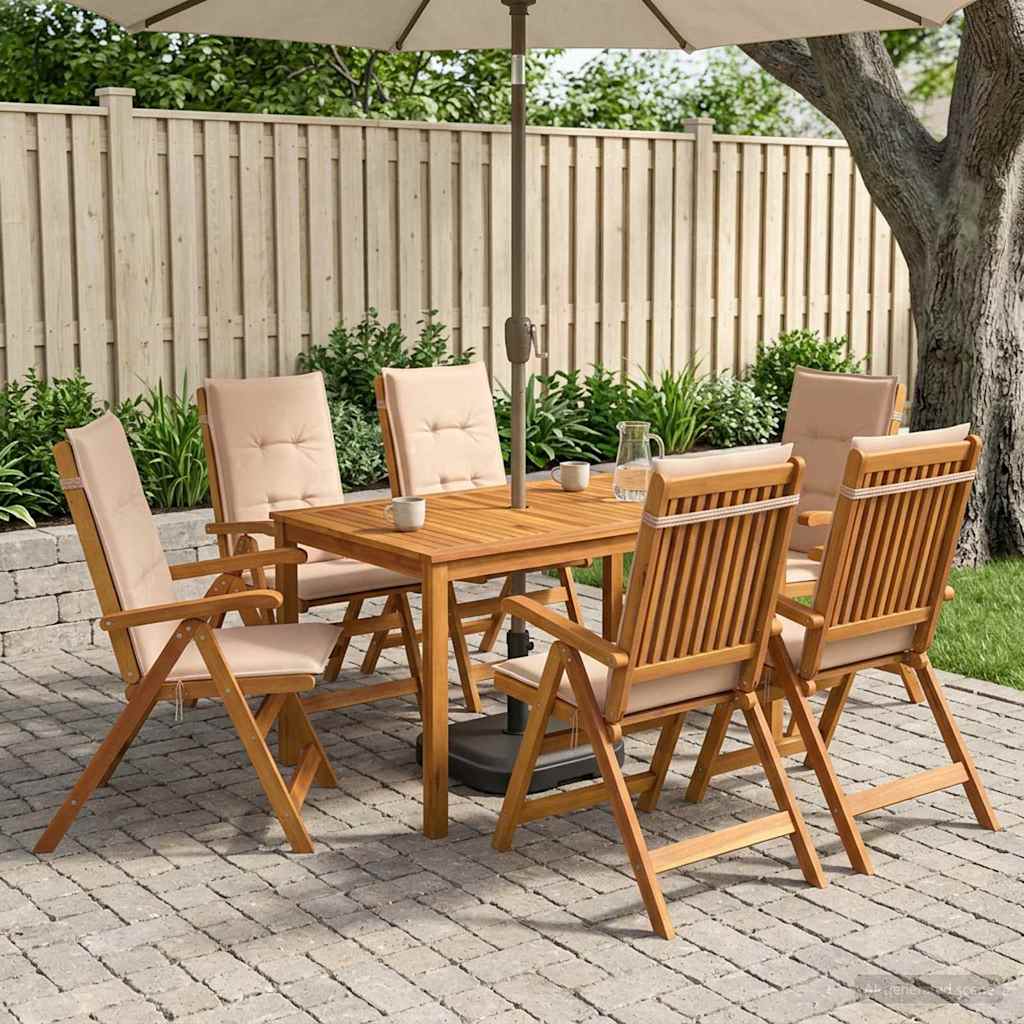 5-Piece Garden Dining Set 4-Seaters Solid Acacia Wood Beige Table + 6x chair