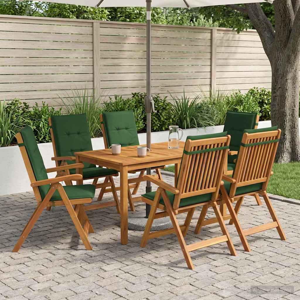 5-Piece Garden Dining Set 4-Seaters Solid Acacia Wood Green Table + 6x chair