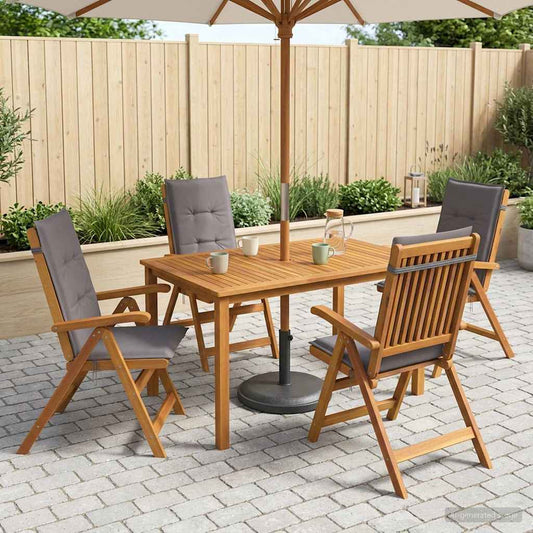 5-Piece Garden Dining Set Natural Solid Acacia Wood Anthracite 4-Seater