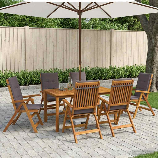 5-Piece Garden Dining Set Natural Solid Acacia Wood Anthracite 6-Seater