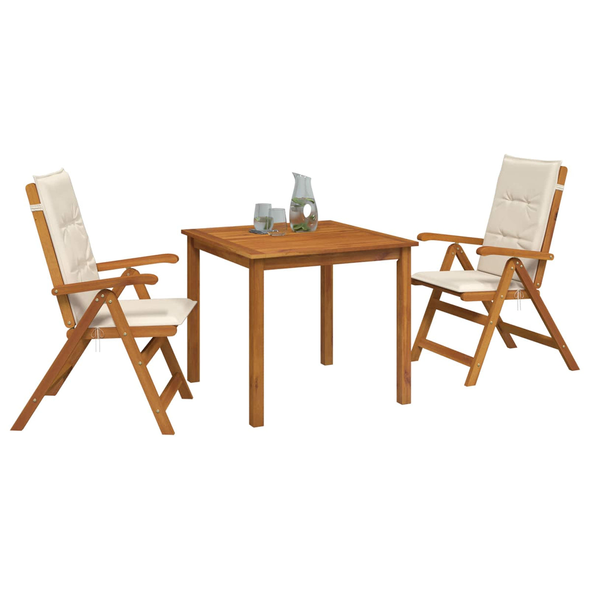 vidaXL 3-Piece Garden Dining Set 2-Seaters Cream Solid Acacia Wood 3