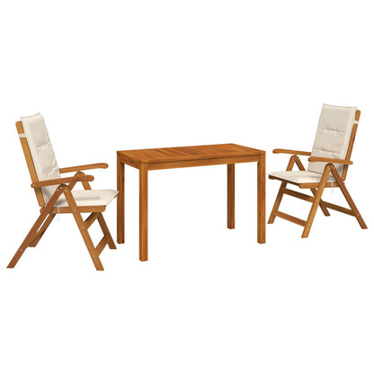 Garden Dining Set Natural Solid Acacia Wood with cream white cushion
