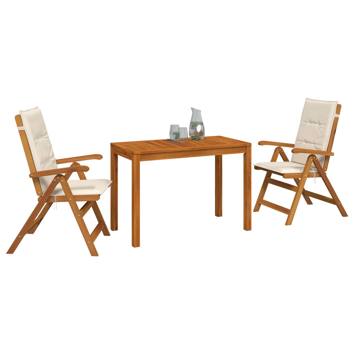 Garden Dining Set Natural Solid Acacia Wood with cream white cushion