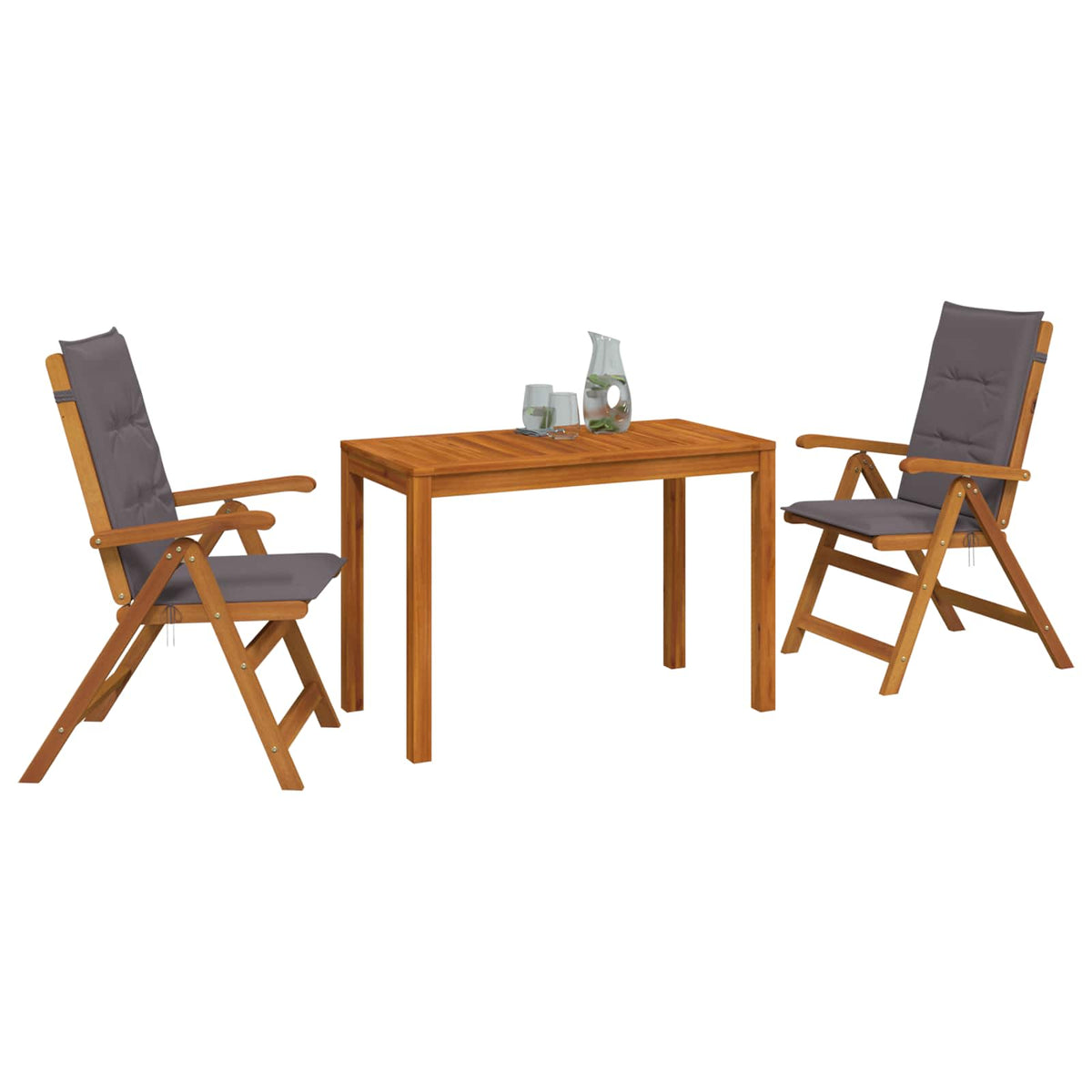 Garden Dining Set Natural Solid Acacia Wood with anthracite cushion