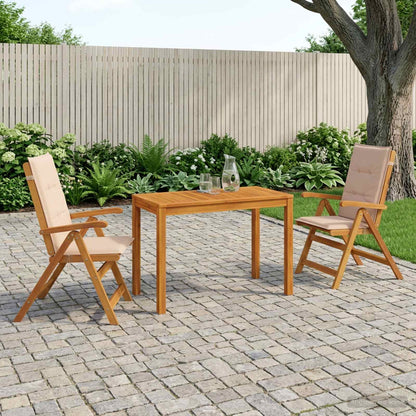 Garden Dining Set Natural Solid Acacia Wood with beige cushion