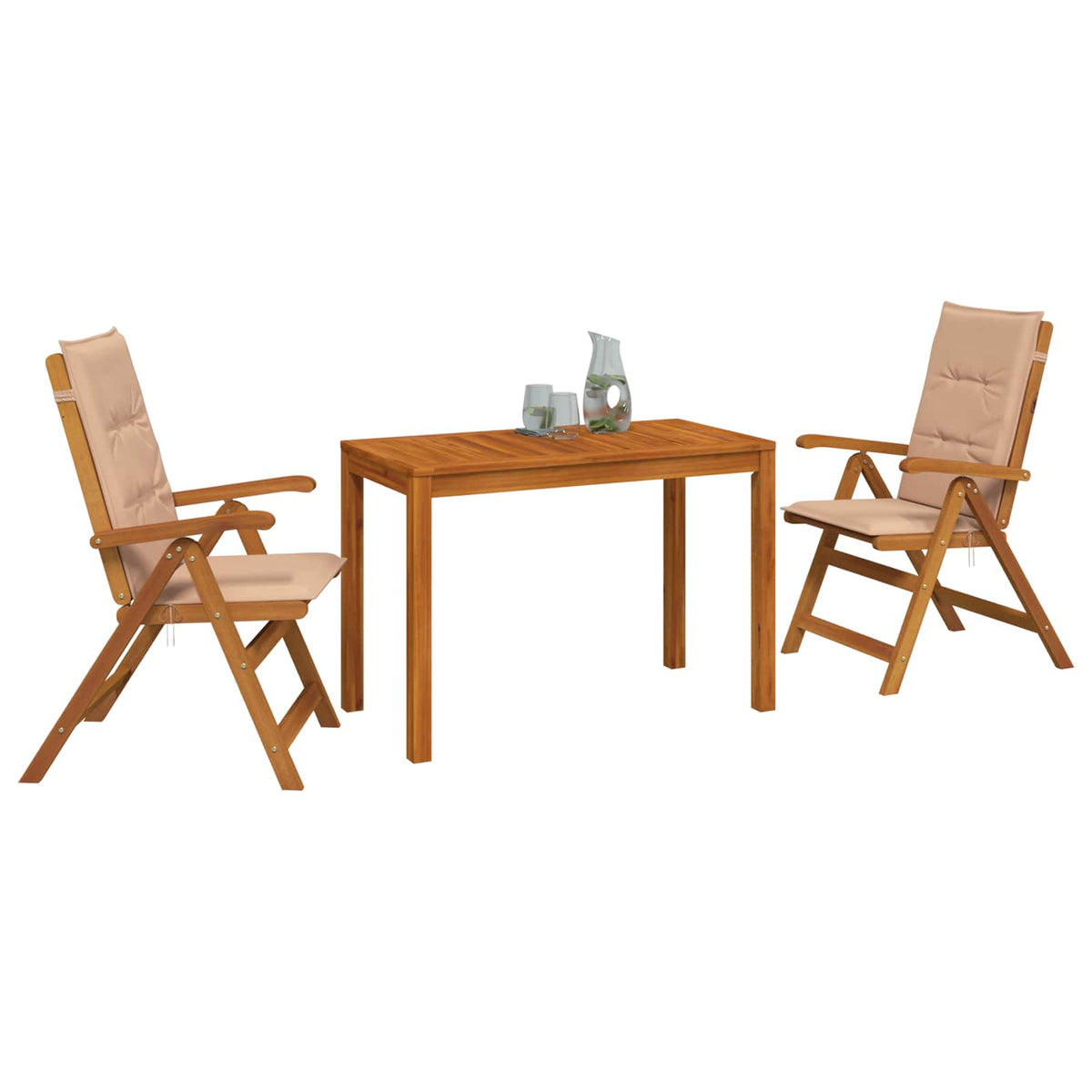 Garden Dining Set Natural Solid Acacia Wood with beige cushion