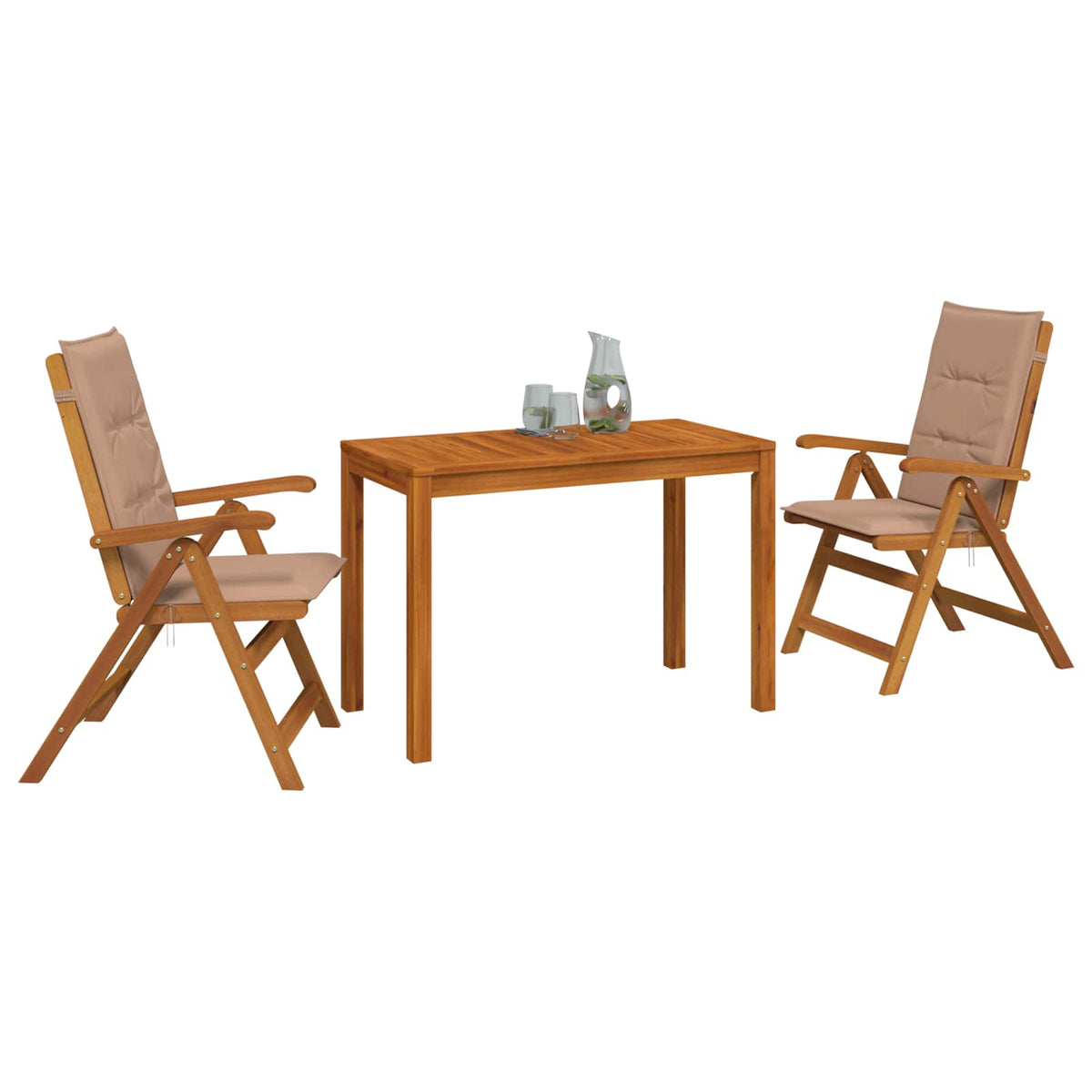 Garden Dining Set Natural Solid Acacia Wood with taupe cushion