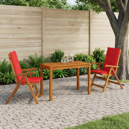 Garden Dining Set Natural Solid Acacia Wood with red cushion