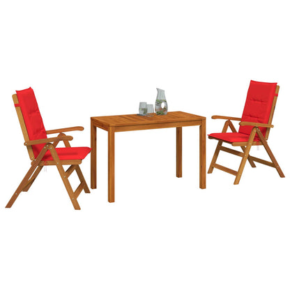 Garden Dining Set Natural Solid Acacia Wood with red cushion