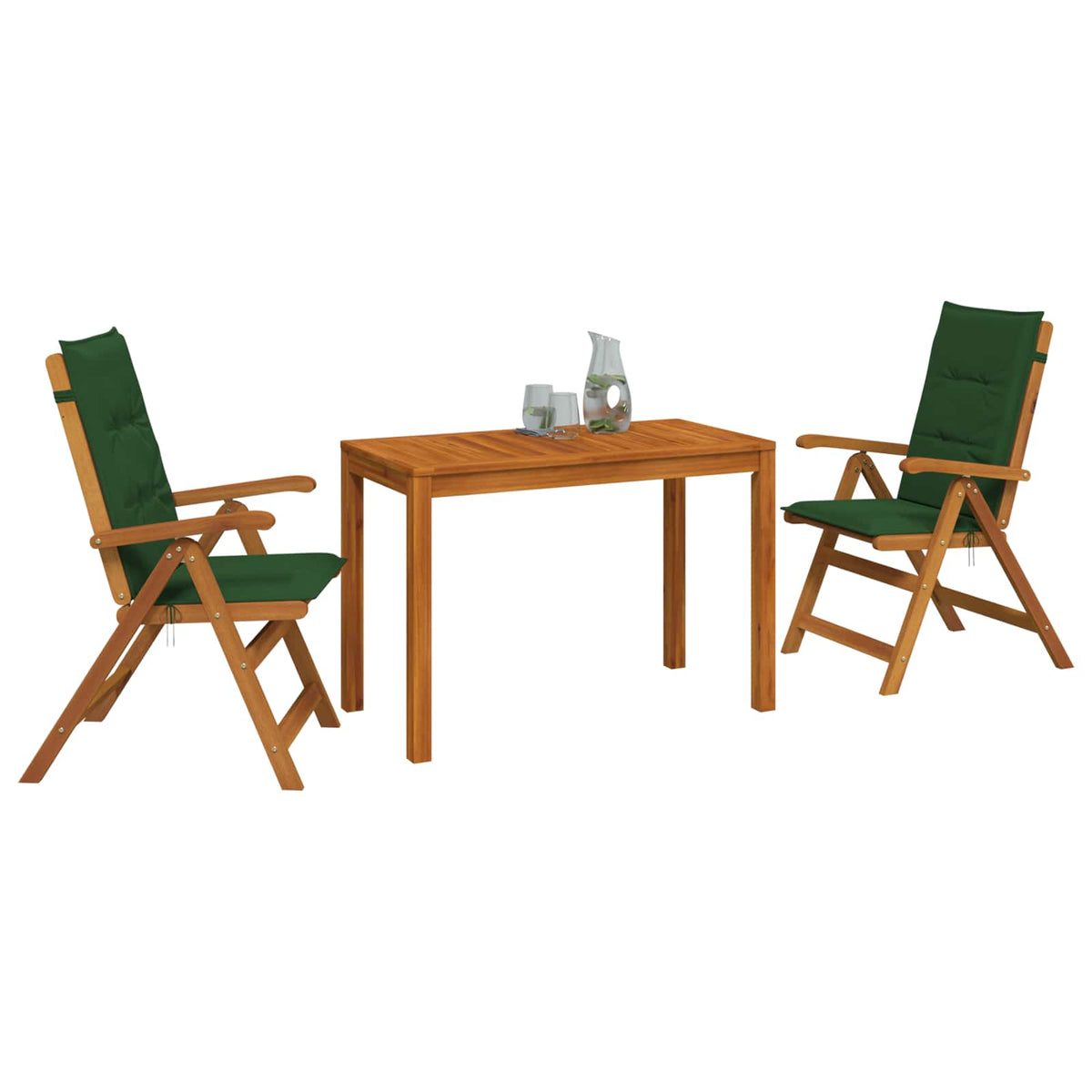 Garden Dining Set Natural Solid Acacia Wood with green cushion