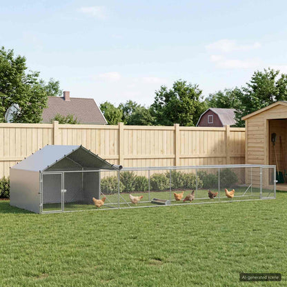 vidaXL Chicken Coop with Roof and Yard 2 pcs Silver 7 x 2 x 1.5 m 1