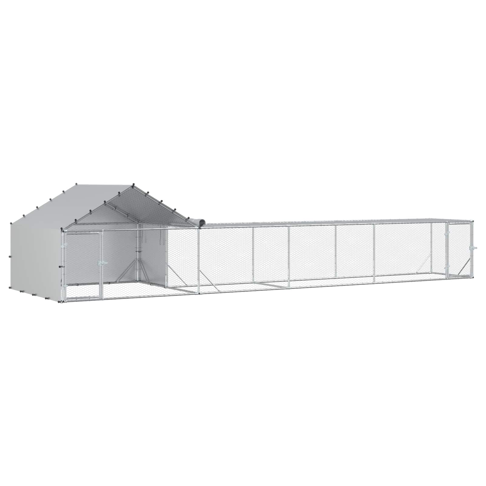 vidaXL Chicken Coop with Roof and Yard 2 pcs Silver 7 x 2 x 1.5 m 2