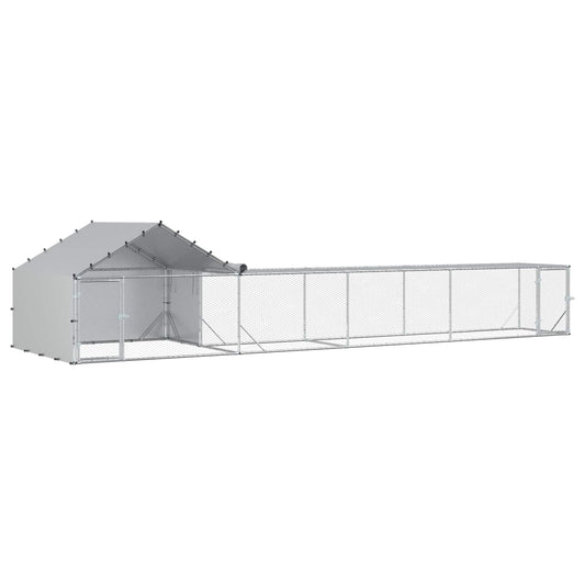 Chicken Coop with Roof and Yard 2 pcs Silver 7 m 1.5 m