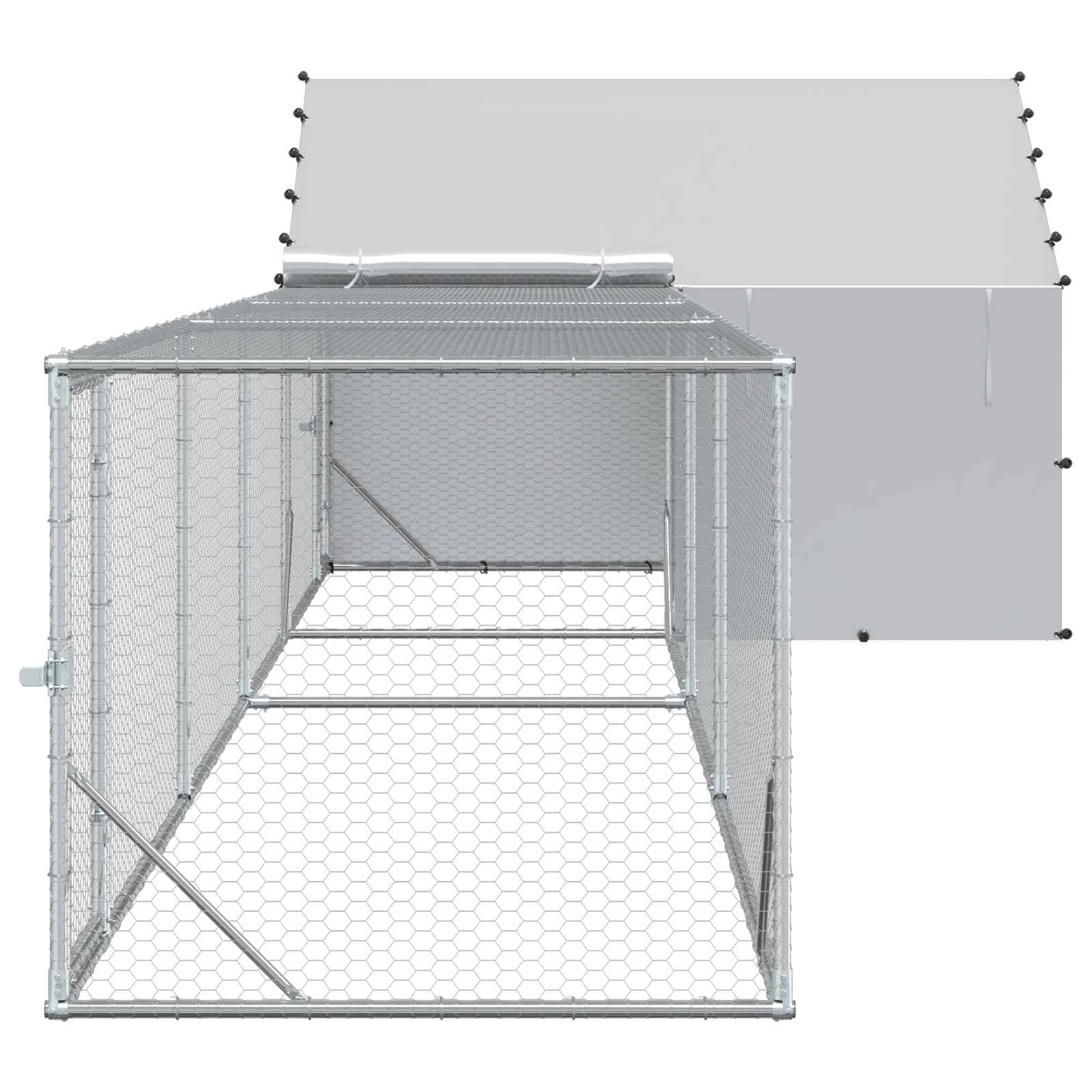 vidaXL Chicken Coop with Roof and Yard 2 pcs Silver 7 x 2 x 1.5 m 4