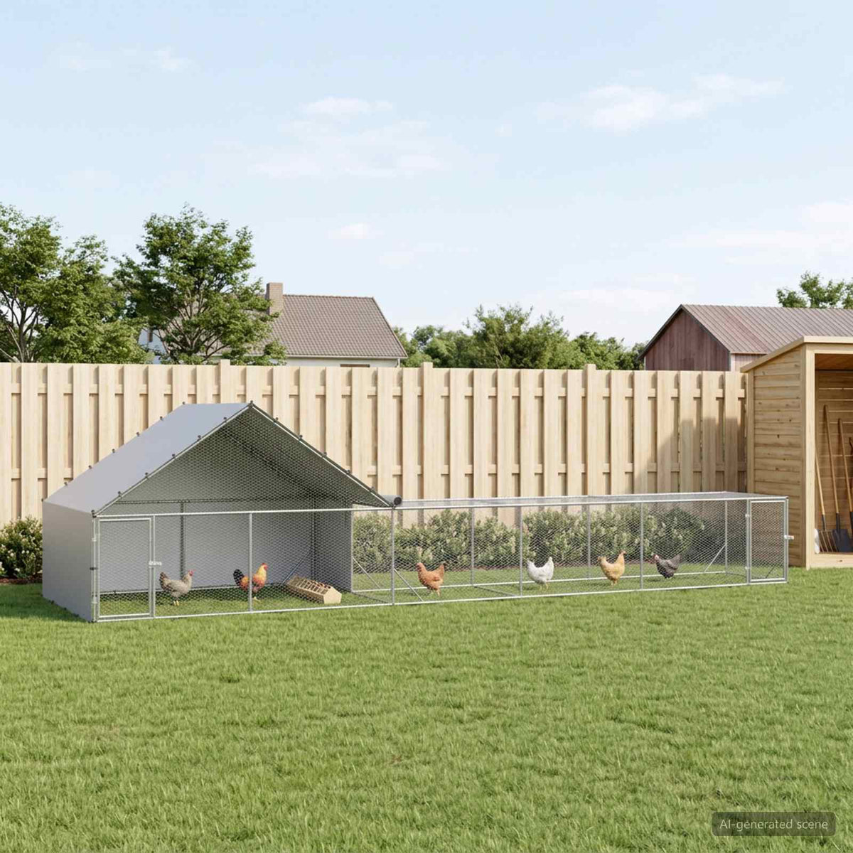 vidaXL Chicken Coop with Roof and Yard 2 pcs Silver 8 x 2 x 1.9 m 1