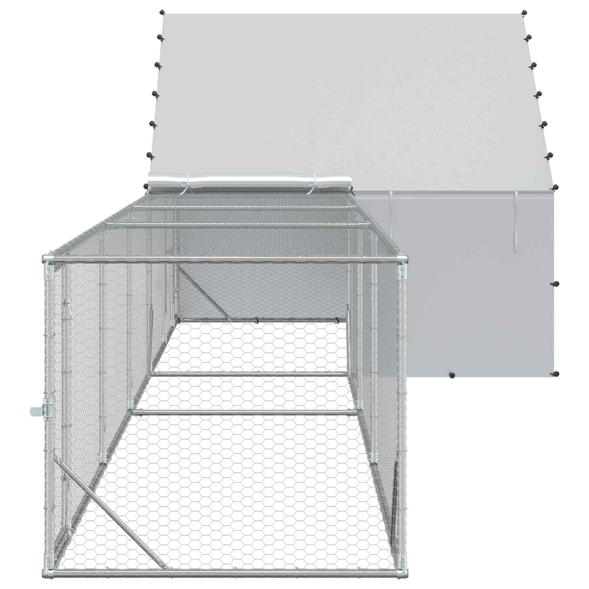 vidaXL Chicken Coop with Roof and Yard 2 pcs Silver 8 x 2 x 1.9 m 4