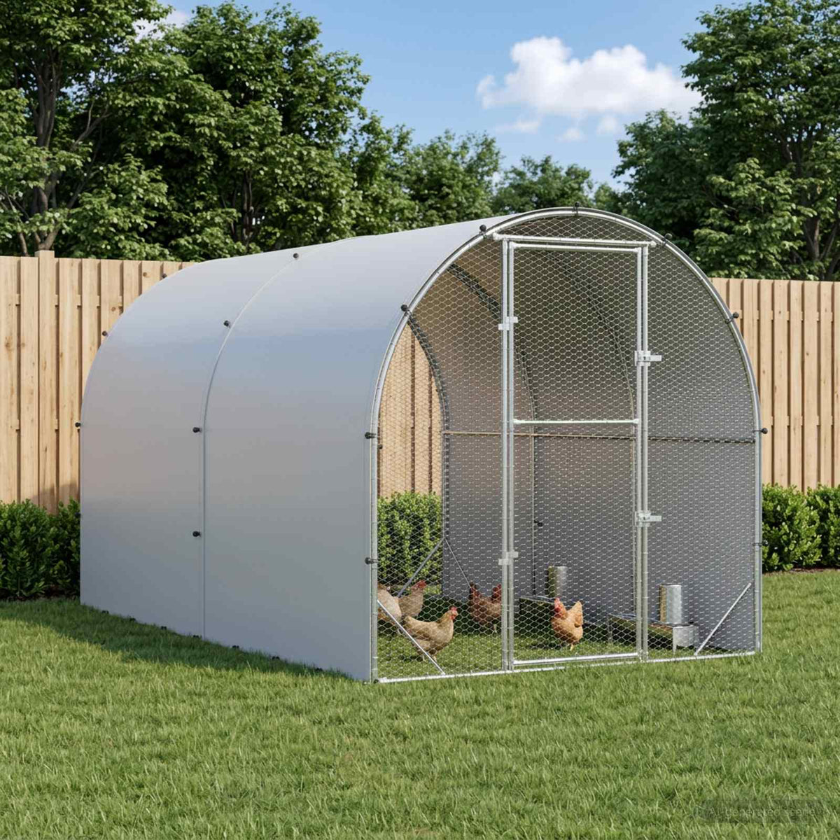 Chicken Coop Silver Galvanised Steel with roof 400 cm
