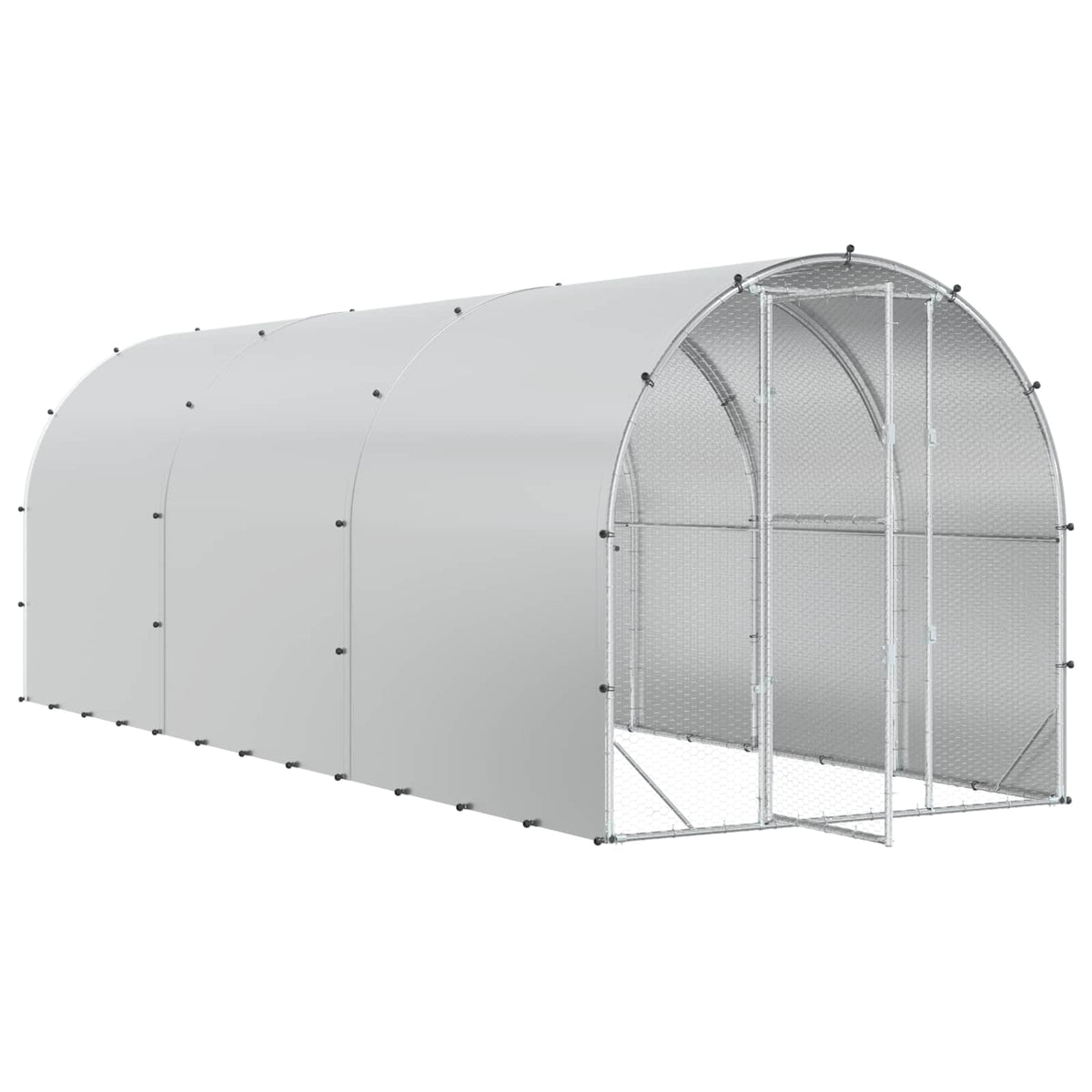 Chicken Coop Silver Galvanised Steel with roof 600 cm