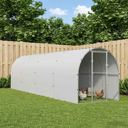 vidaXL Chicken Coop Silver Galvanised Steel with Roof