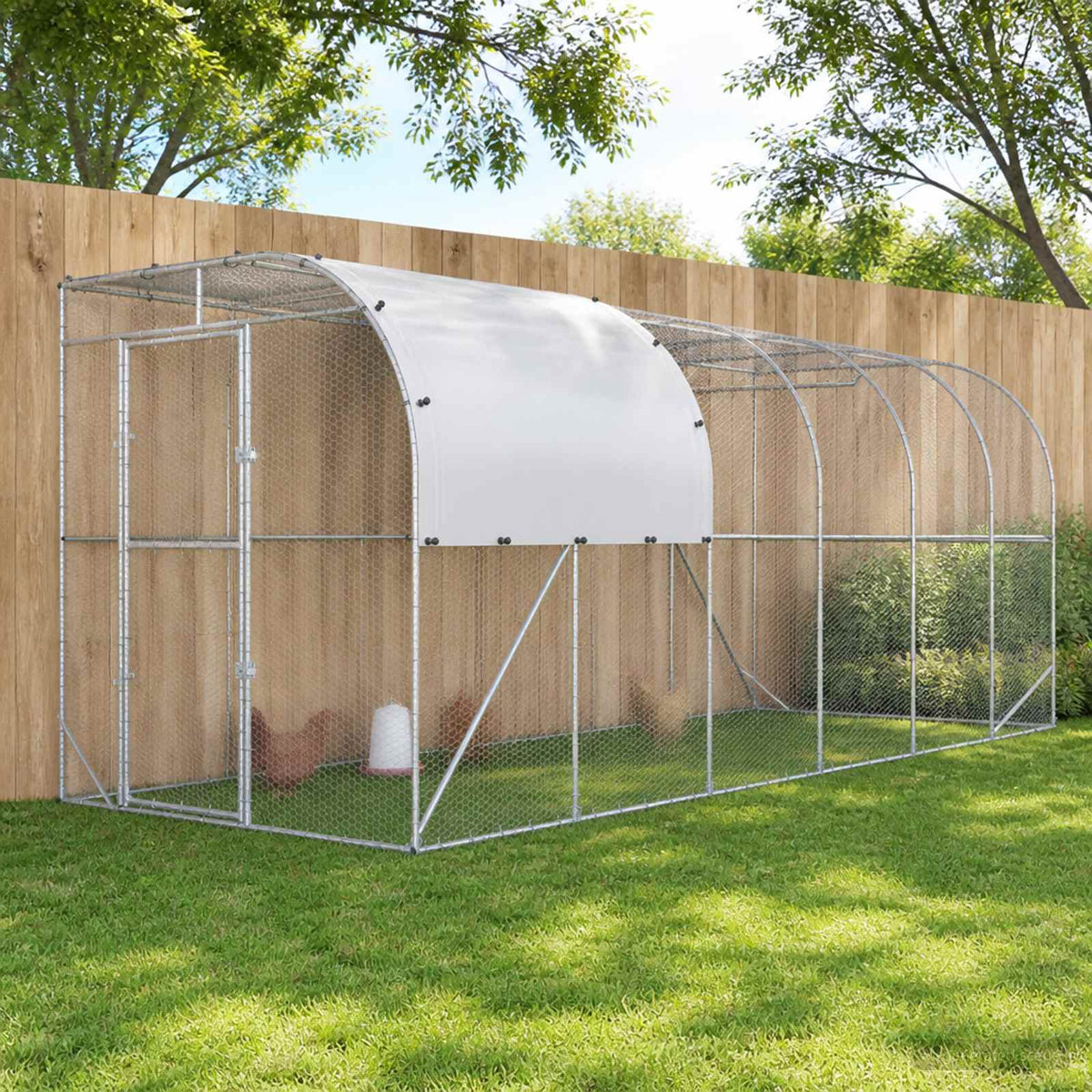 vidaXL Against Wall Chicken Coop Silver 600 x 200 x 215 cm 1