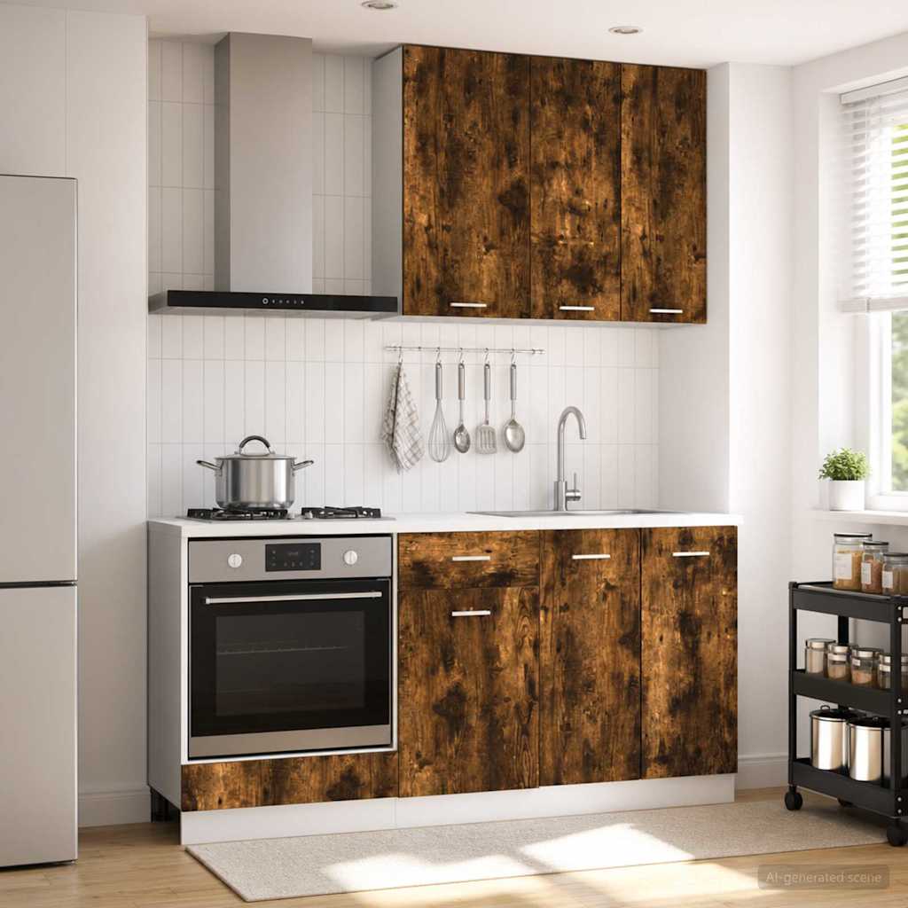vidaXL Kitchen Unit LYON 5 pcs Smoked Oak Engineered Wood 1