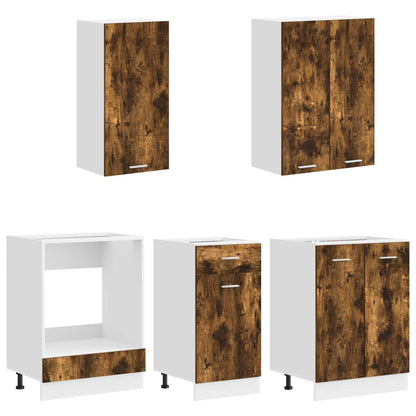 vidaXL Kitchen Unit LYON 5 pcs Smoked Oak Engineered Wood 3