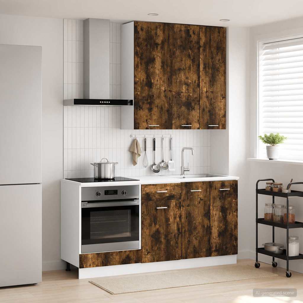 vidaXL Kitchen Unit LYON 5 pcs Smoked Oak Engineered Wood 1
