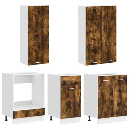 vidaXL Kitchen Unit LYON 5 pcs Smoked Oak Engineered Wood 3