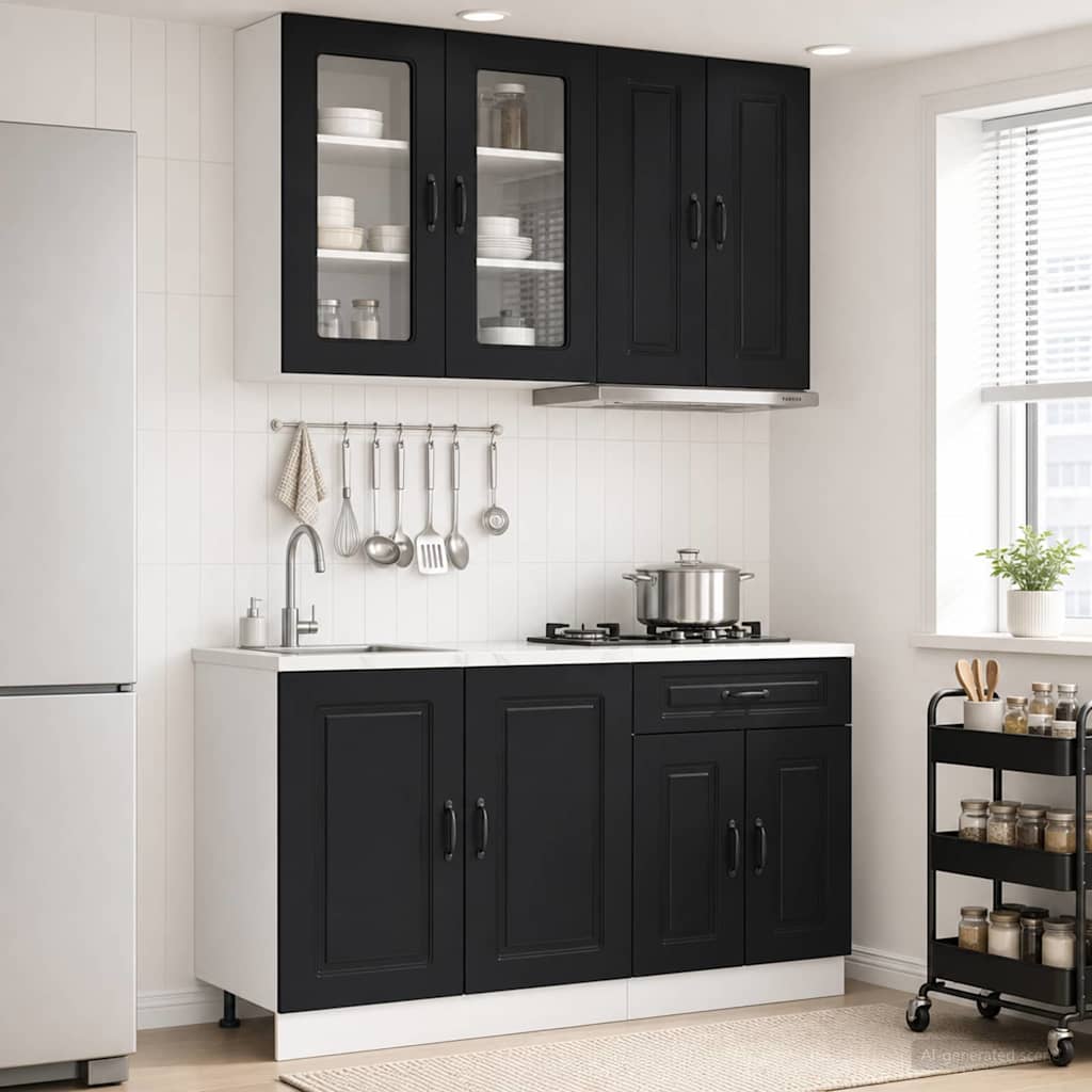 vidaXL Kitchen Unit KALMAR 4 pcs Black Engineered Wood 1