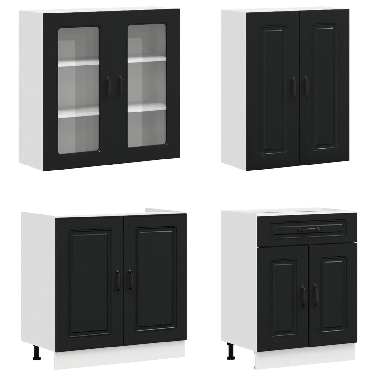vidaXL Kitchen Unit KALMAR 4 pcs Black Engineered Wood 3